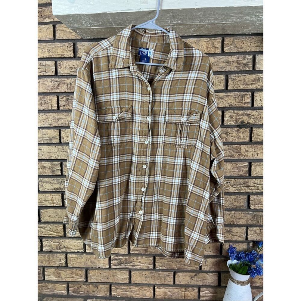 Venezia Jeans VJ Jacket Brown Plaid Wool Blend women's Sz 22/24 Fully Lined Butt